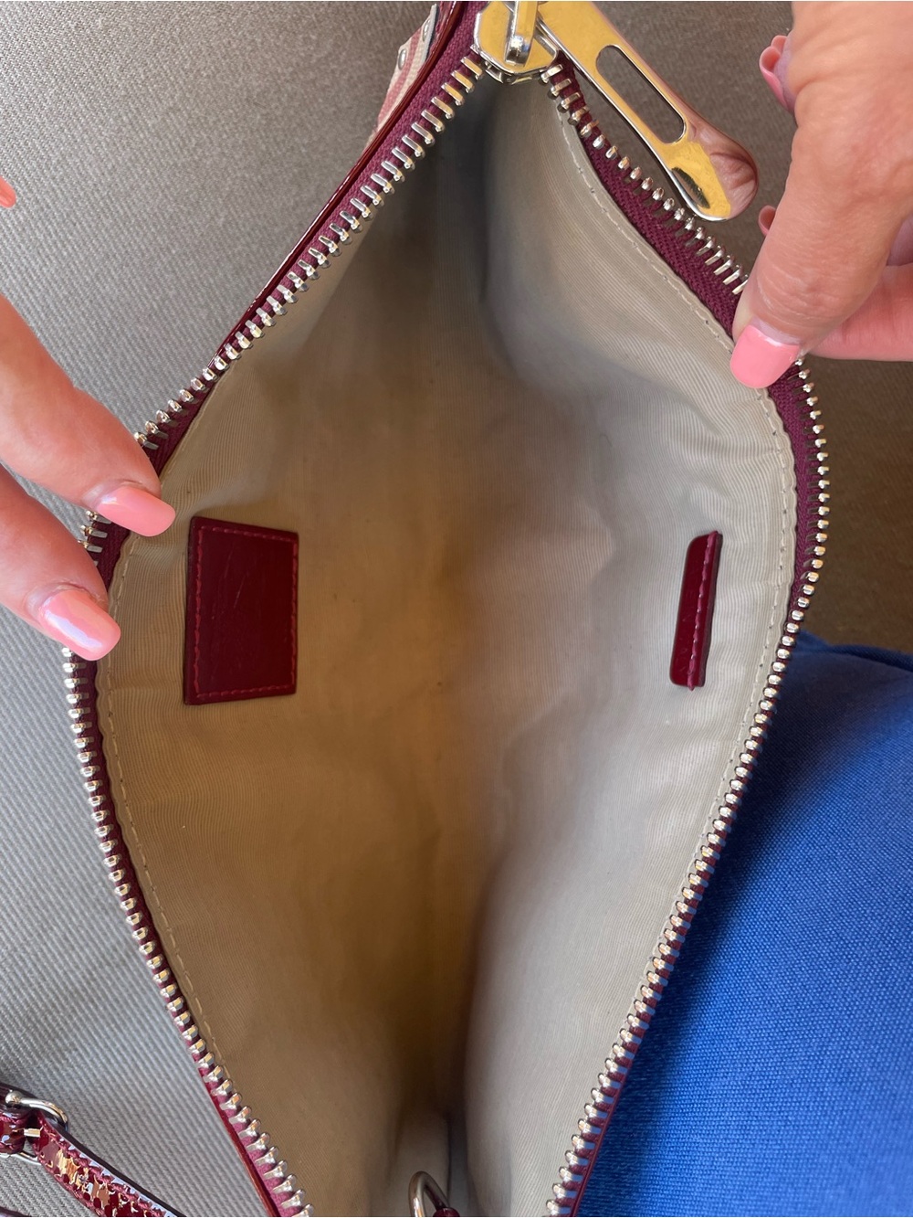 Burberry Oxblood Patent Nova Check Studded Wristlet Clutch Italy - Picture 4 of 10